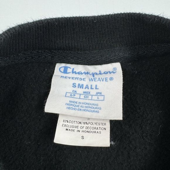 Champion Reverse Weave Crewneck Sweatshirt Mens Size Small Black Pullover - Picture 10 of 14